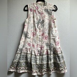 Le Reganne Floral Sleeveless Linen Dress Made in Italy Sz S